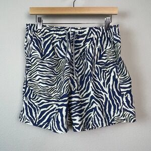 Boardies Swim Trunks Mens Medium Blue White Yellow Zebra Print Excellent Short